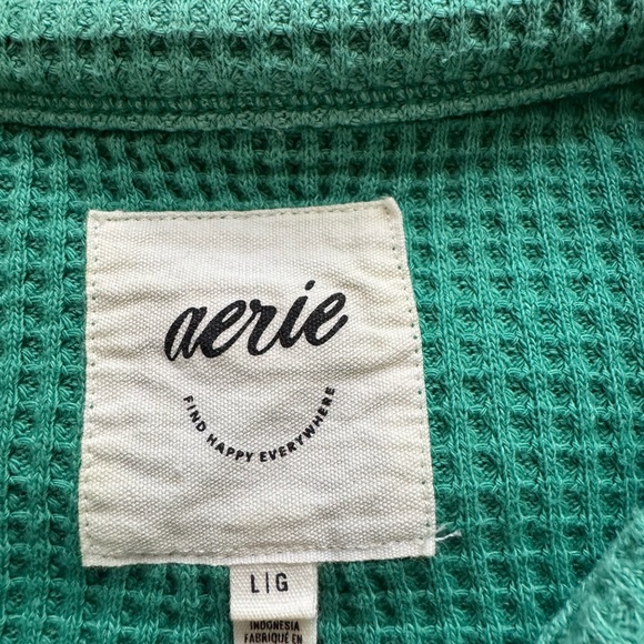 Aerie Women’s Green Lumberjane Waffle Knit Top Size Large - Picture 2 of 10